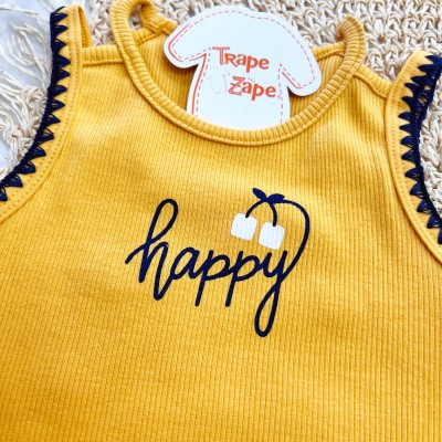  Conj. Regata Happy e Short Saia Cherrys - Mostarda e Marinho